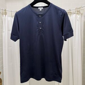 Sunspel Men’s Navy Short-Sleeve Henley Shirt